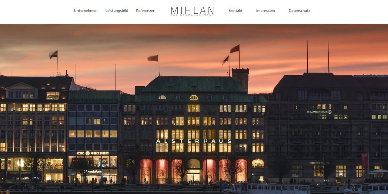 Screenshot der Webseite von Mihlan TGA Baumanagement dient als Referenz Website DSGVO von Klicklounge Webdesign