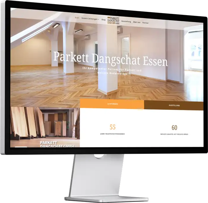Desktop mit neuer Webseite von Klicklounge Webdesign für Parkett Dangschat