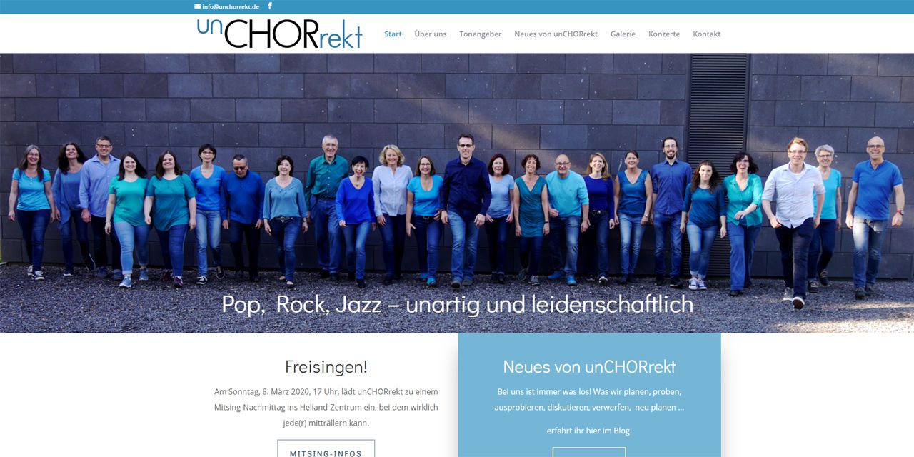 Screenshot der Webseite von Chor Unchorrekt dient als Referenz Webseite von Klicklounge Webdesign