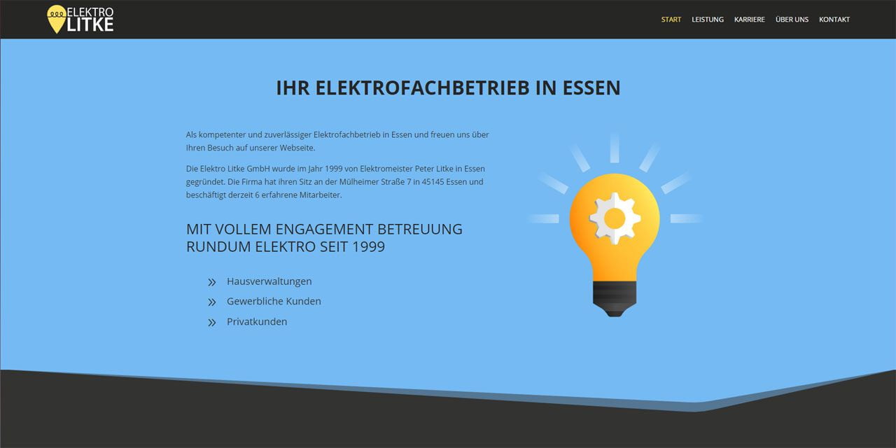 Screenshot der Webseite von Elektro Litke dient als Referenz Webseite von Klicklounge Webdesign