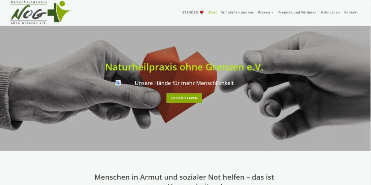 Screenshot der Webseite von Naturheilpraxis ohne Grenzen e.V. dient als Referenz Webseite von Klicklounge Webdesign