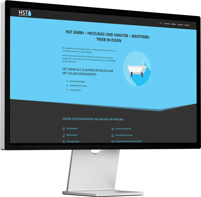 Desktop mit neuer Webseite von Klicklounge Webdesign für HST Essen