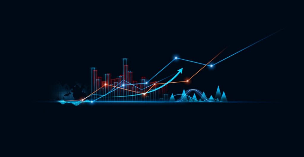 Dunkle Grafik mit Kurven und Pfeilen. Sinnbild für die Wahl der richtigen Blogstruktur