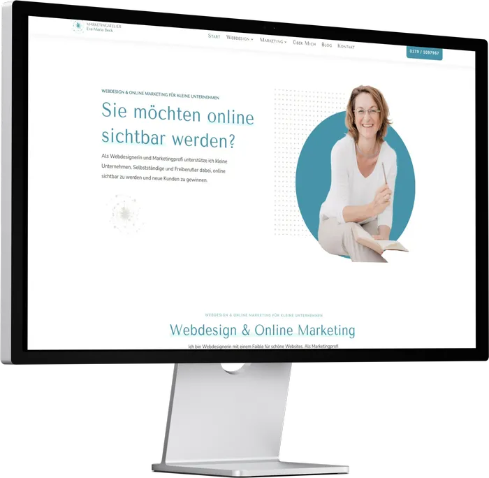 Desktop mit DSGVO-Referenz von Klicklounge Webdesign für Marketingatelier Beck