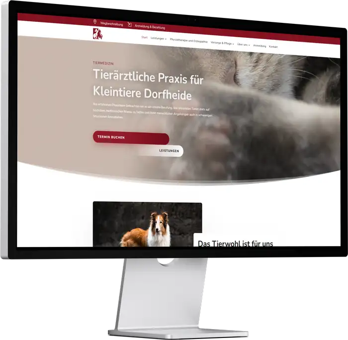 Desktop mit neuer Webseite von Klicklounge Webdesign für Tierärztliche Praxis Dorfheide