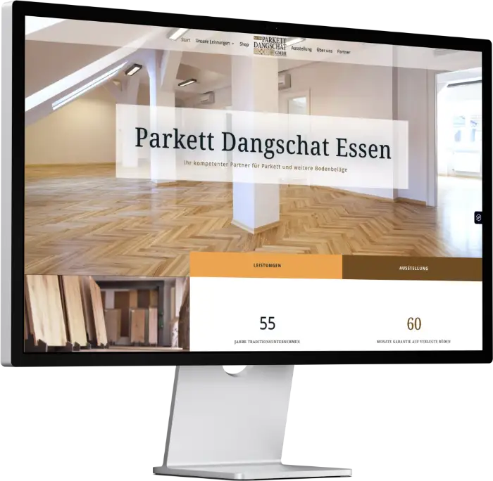 Desktop mit neuer Webseite von Klicklounge Webdesign für Parkett Dangschat
