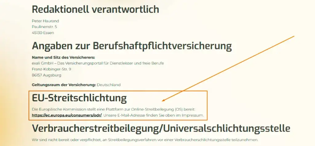 Screenshot eines Impressums