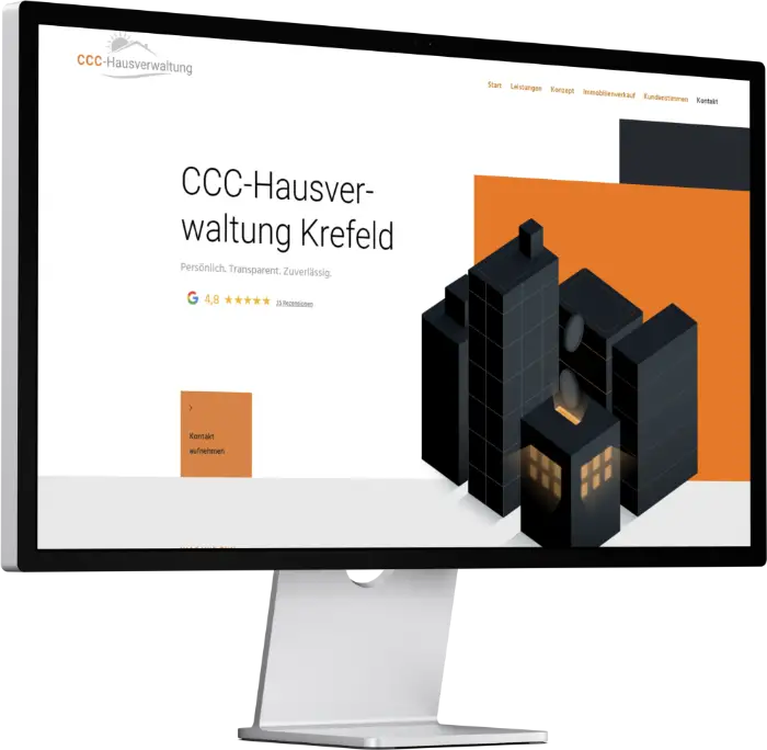 DEsktop-Monitor mit Website von der CCC-Hausverwaltung, von Klicklounge umgesetzt