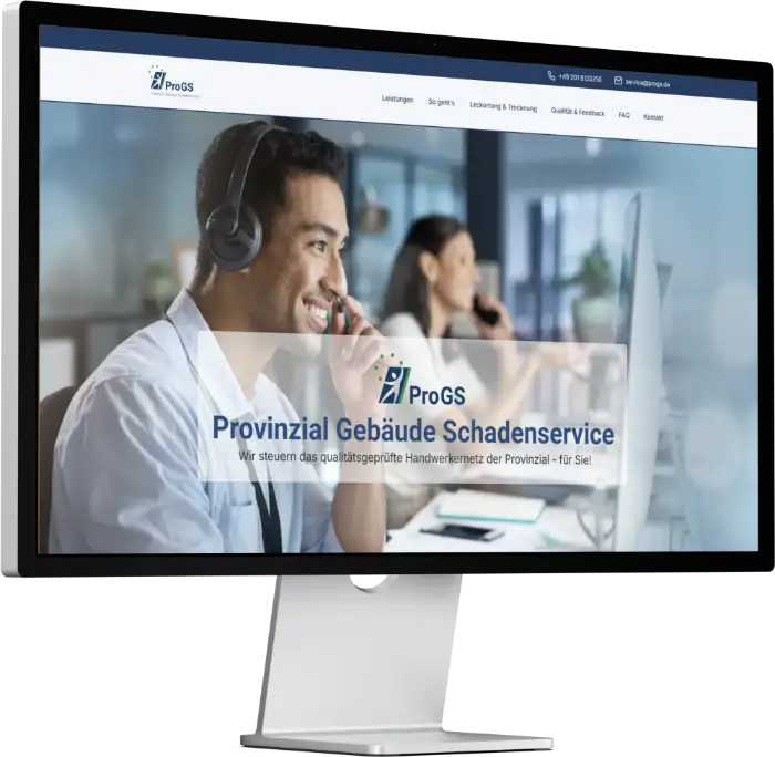 Desktop mit geöffneter, neuer Website von Klicklounge Webdesign für ProGS – Provinzial Gebäude Schadenservice