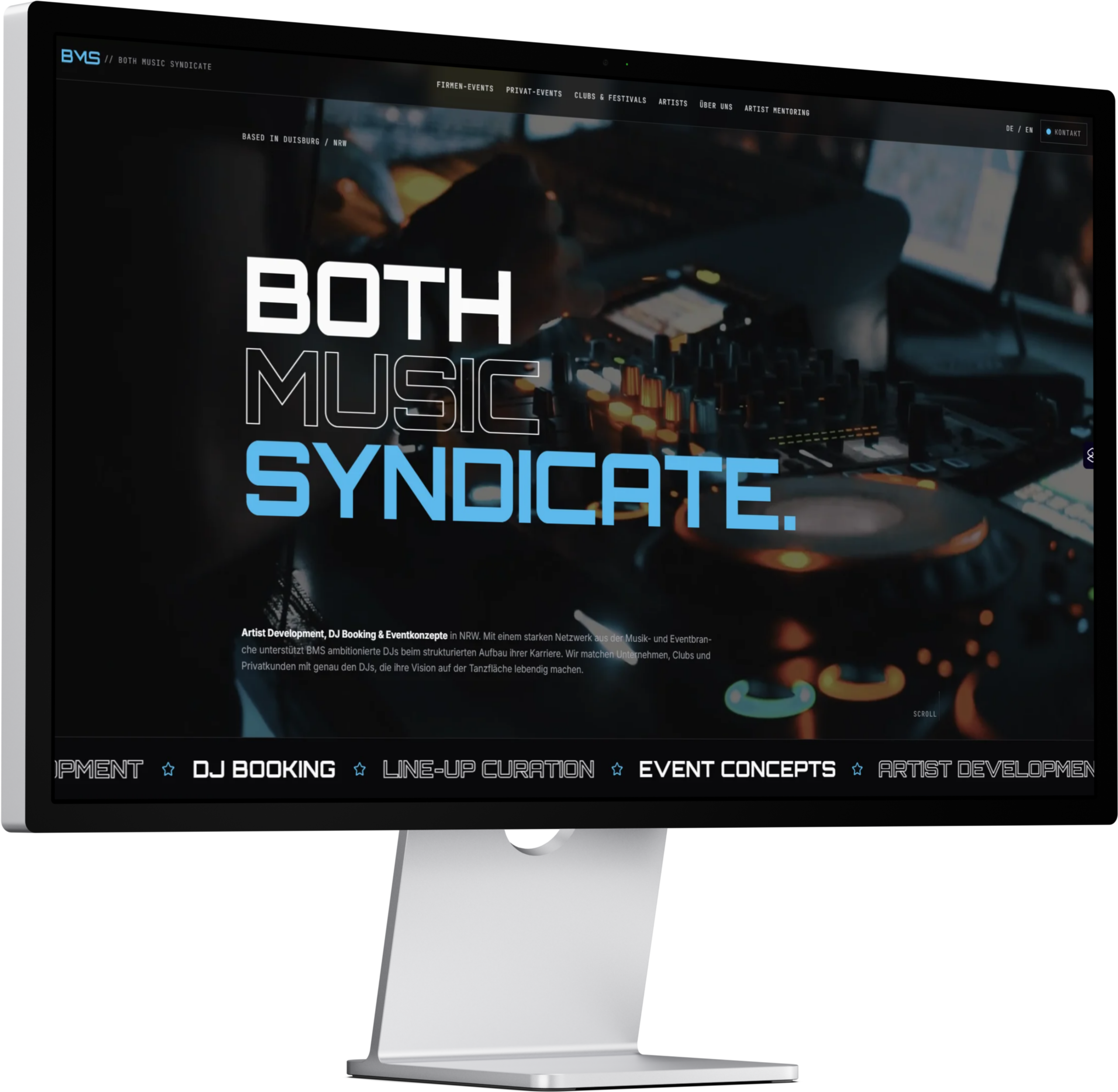 Desktop mit geöffneter, neuer Website von Klicklounge Webdesign für Lukas Both von BMS - Both Music Syndicate